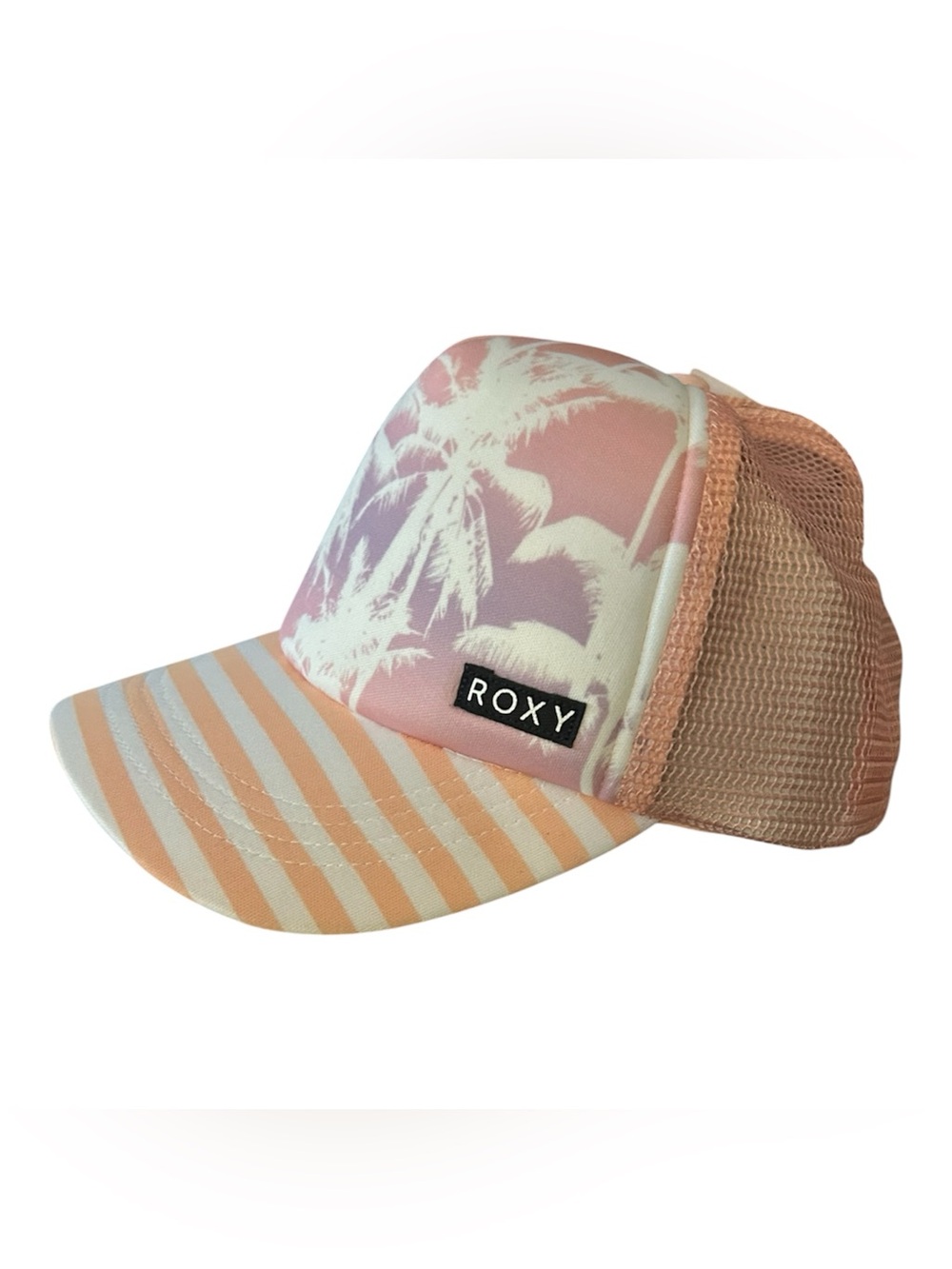 Roxy Pastel Pink & Cream Palm Mesh Trucker Hat